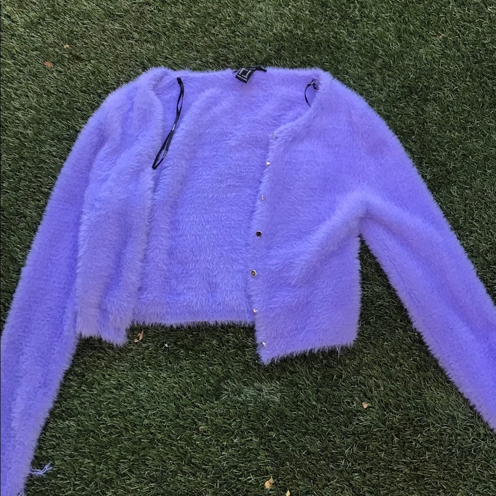Fluffy purple cardigan